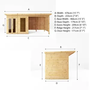 Mercia Maine 16x6 ft with Double door & 1 window Pent Wooden Summer house