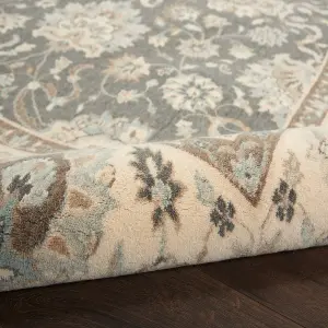 Grey Ivory Aqua Luxurious Traditional Easy to clean Rug for Dining Room Bed Room and Living Room-229cm X 290cm