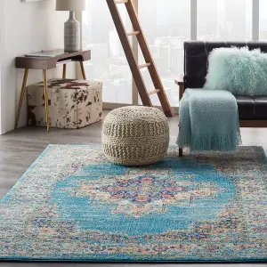 Light Blue Floral Luxurious Traditional Persian Dining Room Rug-160cm X 221cm