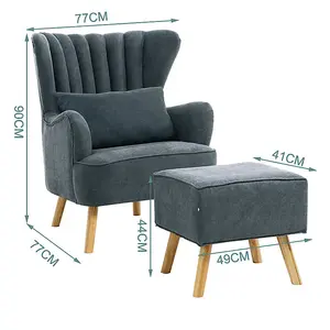 Grey Faux Wool Upholstered Wing Back Occasional Armchair Sofa Chair With Footstool