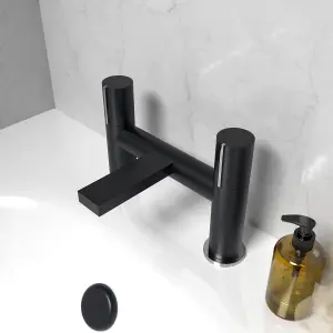 Nes Home Matt Black Handleless Futuristic Bath Filler Tap Deck Mounted Brass