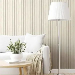 Belgravia Panacea Wood Slat Cream Wallpaper Modern Contemporary Feature Wall