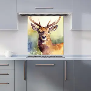 Splendid Stag Watercolour Premium Glass Kitchen Splashback W700mm x H750mm