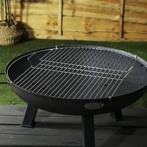 Harbour Housewares - Round Fire Pit BBQ Grill - 72.5cm - Grey