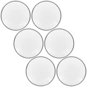 URBNLIVING 32cm Round 6 Pcs Clear Silver Rim Charger Plates Set with Metallic Beaded Coloured Rim