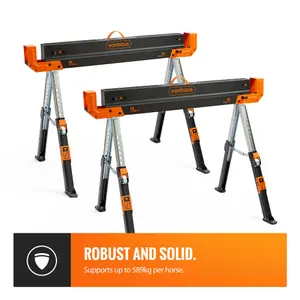 VonHaus Saw Horse Twin Pack, Folding Saw Horse, Supports up to 589kg Per Trestle, Saw Horses Twin Pack Stand, Portable Saw Horses