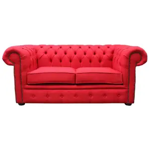 Chesterfield Original 2 Seater Sofa Settee Charles Ruby Red Linen Fabric In Classic Style