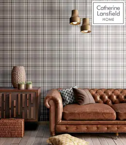 Catherine Lansfield Grey Check Mica effect Embossed Wallpaper