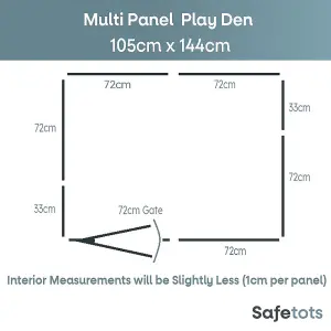 Safetots Premium Multi Panel Play Den, 105cm x 144cm, Black, 70cm High, Baby Playpen, Play Den for Toddlers, Large Playpen