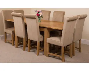 Richmond 140cm - 220cm Oak Extending Dining Table and 8 Chairs Dining Set with Washington Beige Fabric Chairs