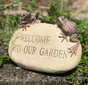 WELCOME TO OUR GARDEN sign with Frogs garden or pond ornament