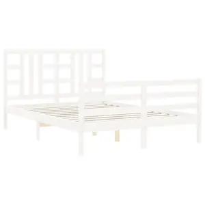 Berkfield Bed Frame with Headboard White King Size Solid Wood