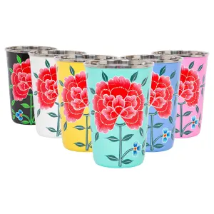 BillyCan Hand-Painted Picnic Cups - 400ml - Raspberry Peony - Pack of 6