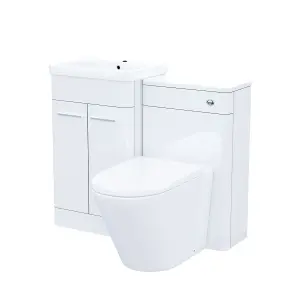 Nes Home Afern 500mm Vanity Unit, WC Unit And Round BTW Toilet Gloss White