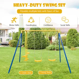 Costway Kids Metal Swing Set Heavy-Duty Gardens Kids Playset w/2 Swing Seats