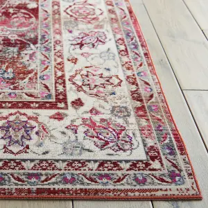 Red Luxurious Traditional Persian Easy to Clean Floral Rug For Dining Room-61 X 173cm (Runner)