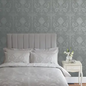 Laura Ashley Josette Steel Damask Smooth Wallpaper Sample