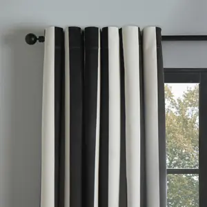 Stripe Blackout Eyelet Curtains Thermal Pair of Ring Top Panels, Mono - 46X72"