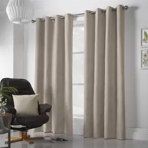 Velvet Chenille Ring Top Curtains 142cm x 137cm Taupe