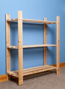 3 shelf pine slatted storage unit - pre sanded solid pine