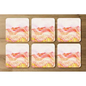 Square 6 Piece Coaster Set (Set of 6) Pink