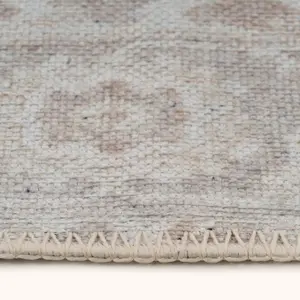 Neutral Beige Geometric Medallion Anti Slip Washable Rug 240x330cm