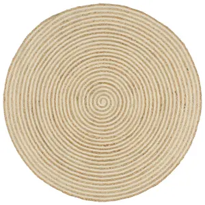 Handmade Rug Jute with Spiral Design White 120 cm