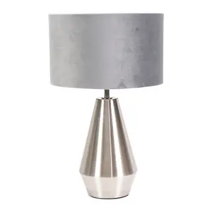 ValueLights Jax Silver Metal Touch Dimmer Table Lamp with Grey Velvet Shade