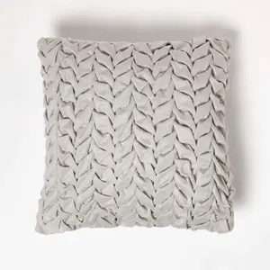 Homescapes Grace Pleated Grey Velvet Cushion