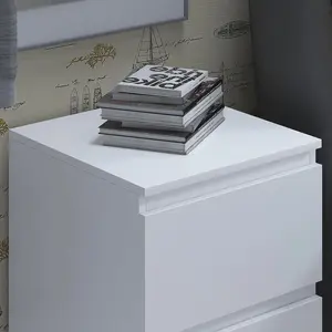 Carlton 2 Drawer Bedside Table Nightstand: Matt Finish. Scratch Resistant. Handleless Design. Matt White