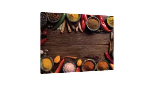 ALLboards Glass Chopping Board SPICES ORIENTAL Wood Plank 30x40cm Cutting Board Splashback Worktop Saver for Kitchen