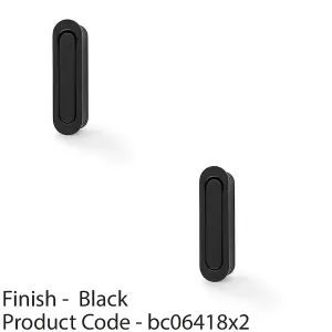 2 PACK - Flush Sliding Pocket Door Pull Handle - Matt Black 70mm x 19mm Radius Edge