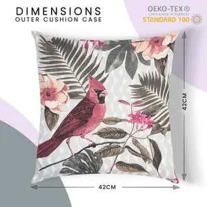 Pink Tropical Birds Outdoor Garden Cushion - 42 x 42cm