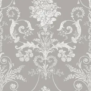 Laura Ashley Josette Steel Damask Smooth Wallpaper Sample