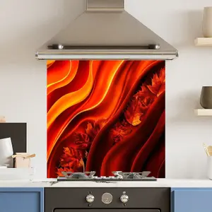 Toughened 6mm Glass Kitchen Splashback 60 x 60cm Lava Leaf - Polished Edge Heat Resistant Back Splash for Cookers Hob