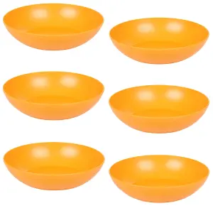 URBNLIVING 20cm Diameter 6 Pcs Orange Colour High Quality Deep Round Reusable Solid Colour Plastic Dinner & Picnic Plates