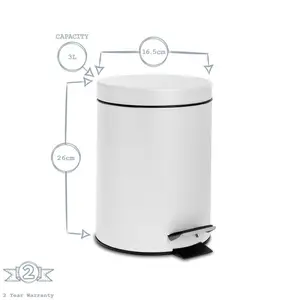 Harbour Housewares - Round Bathroom Pedal Bin - 3 Litre White