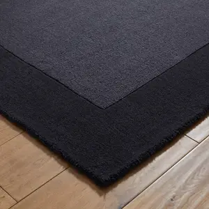 Handmade Luxurious Modern Easy to Clean Wool Bordered Charcoal Plain Wool Rug for Living Room & Bedroom-160cm X 230cm