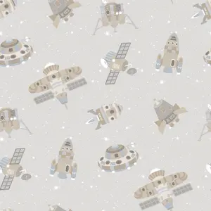 Galerie Tiny Tots 2 Greige Tan Glitter Spaceships Smooth Wallpaper