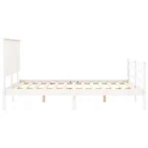 Berkfield Bed Frame with Headboard White King Size Solid Wood