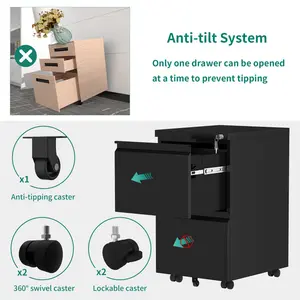 39cm Wide 2 -Drawer Mobile Steel File Cabinet Black