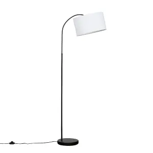 ValueLights Designer Style Black Curved Stem Floor Lamp With White Cylinder Shade - Includes 6w LED GLS Bulb 3000K Warm White