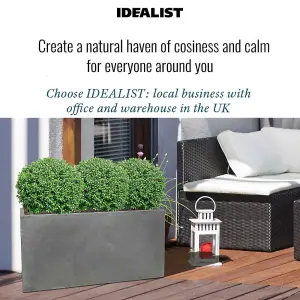 Set of 2 IDEALIST™ 65cm Long Trough Rectangular Garden Planters, Grey Reinforced Stone Outdoor Large Plant Pots L65 W19 H30 cm