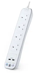 Masterplug Surge White 4 socket Extension lead with USB, 1m