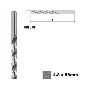 Quality Drill Bit For Metal - Fully Ground HSS DIN 338 Silver - Diameter 4.8mm - Length 86mm