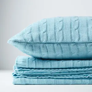 Homescapes Cotton Cable Knit Pastel Blue Throw, 150 x 200 cm