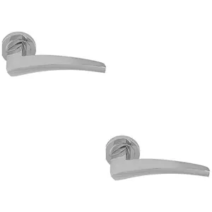 2 PACK - Premium Elegant Curve Door Handle Set - Ploshed Chrome Bar Lever on Round Rose