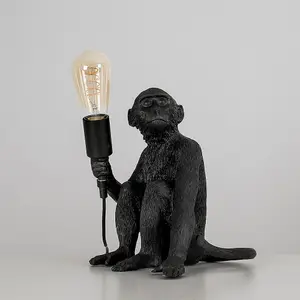 ValueLights Modern Black Painted Monkey Design Table Lamp - Includes 4w LED Helix Filament Bulb 2200K Warm White