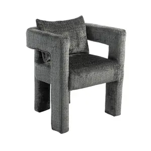 Modern Chenille Living Room Lounge Chair with Armrest, Grey Dining Chairs for Dining Room