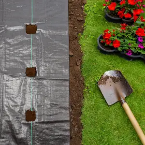 Harbour Housewares 110gsm Weed Control Membrane Set with Pegs & Plates - 2m x 100m (4 Rolls)